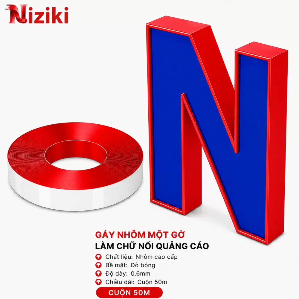 Gáy Nhôm Uốn Chữ 1 Gờ Màu Đỏ