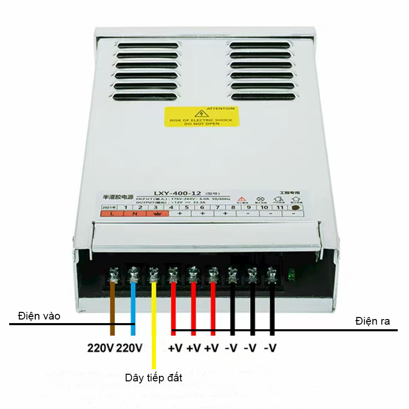 Nguồn LED Ngoài Trời 12V-400W-33A Chống Mưa