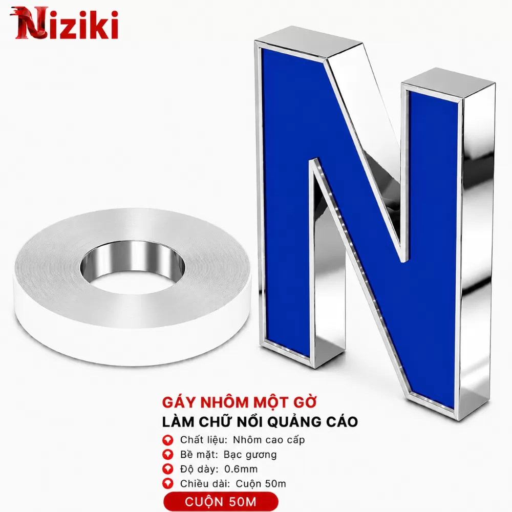 Gáy Nhôm Uốn Chữ 1 Gờ Màu Bạc Gương