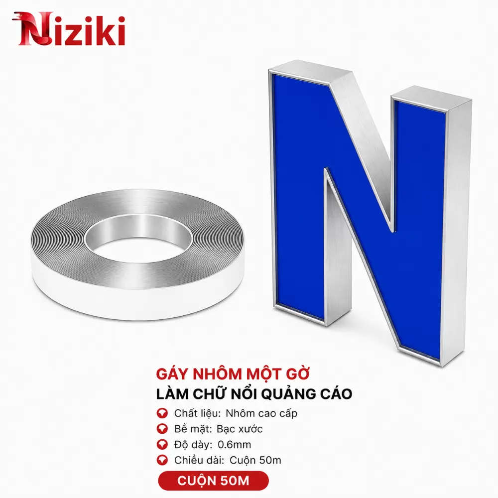 Gáy Nhôm Uốn Chữ 1 Gờ Màu Bạc Xước