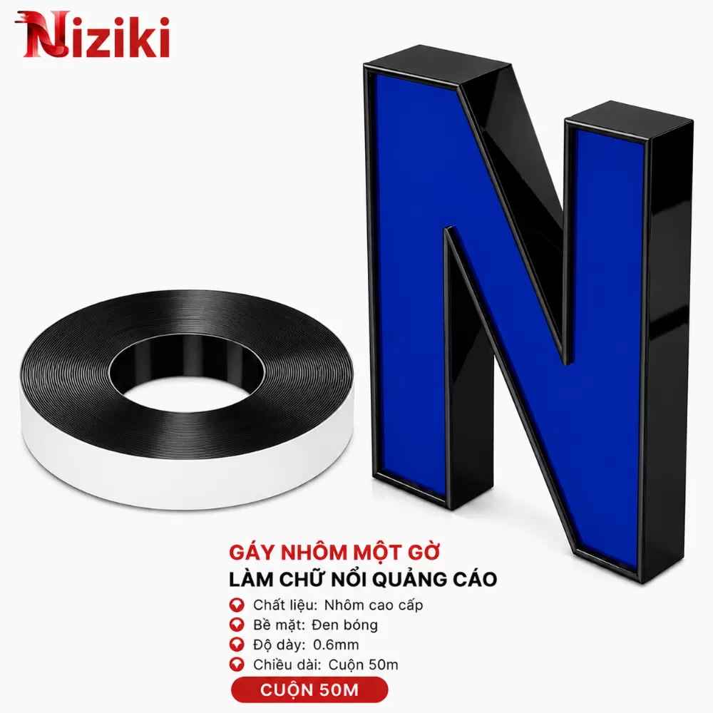 Gáy Nhôm Uốn Chữ 1 Gờ Màu Đen