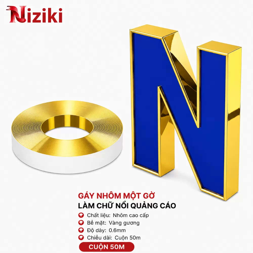 Gáy Nhôm Uốn Chữ 1 Gờ Màu Vàng Gương