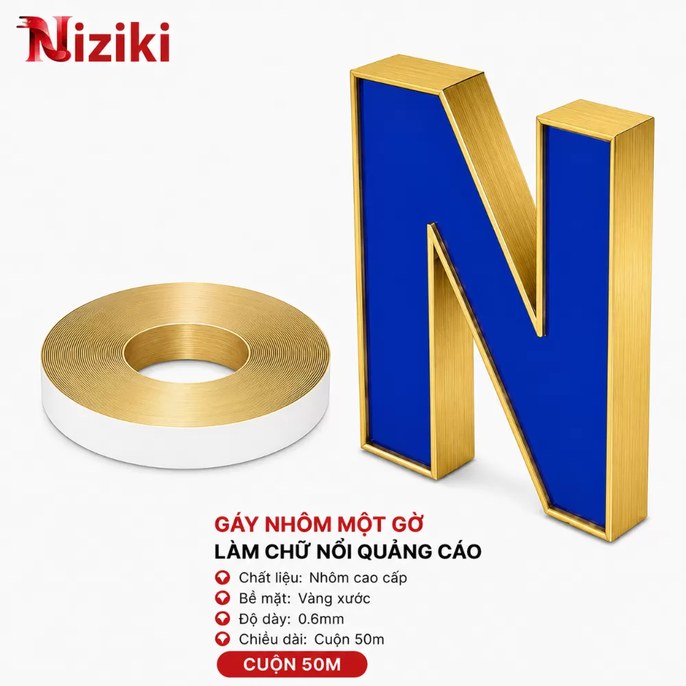 Gáy Nhôm Uốn Chữ 1 Gờ Màu Vàng Xước