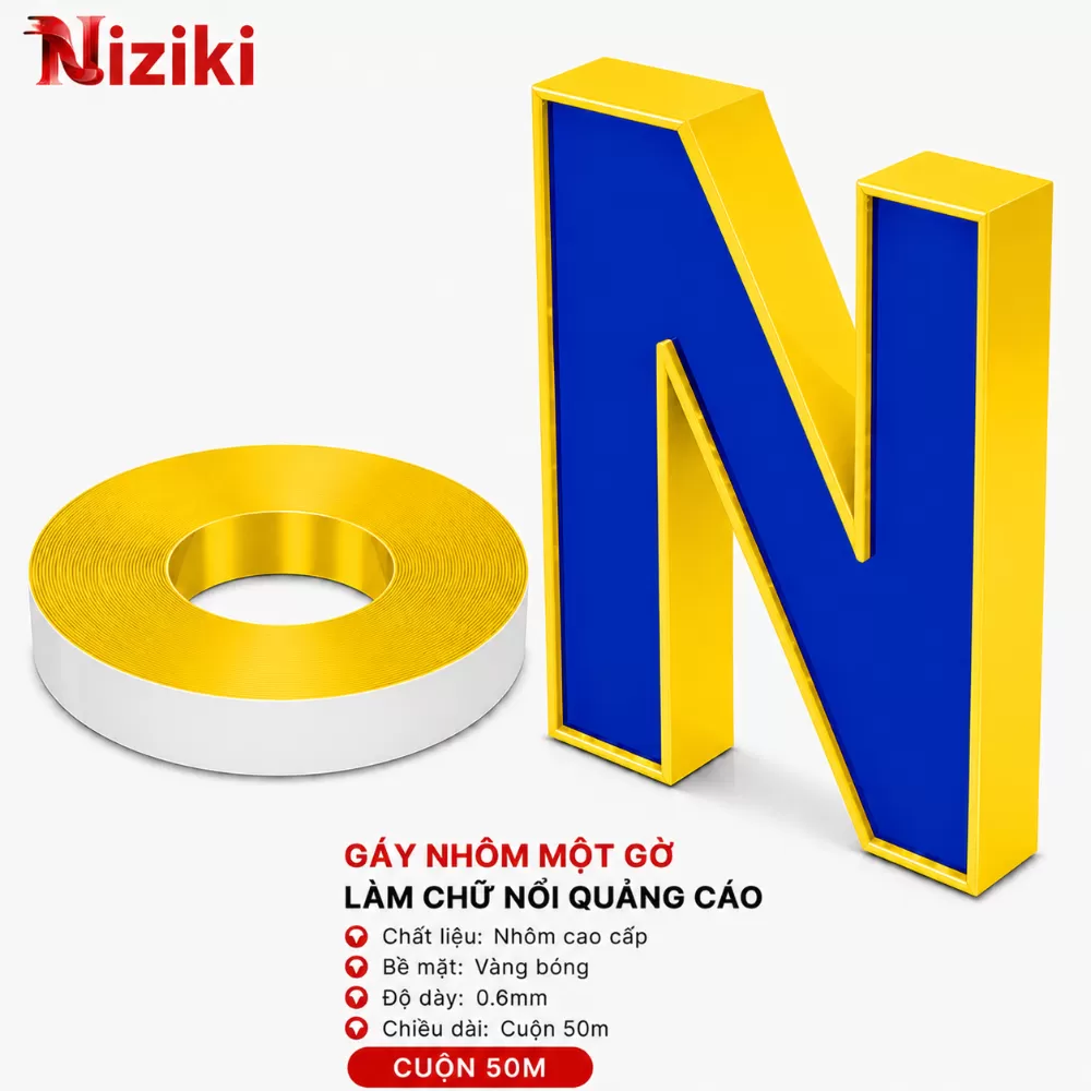 Gáy Nhôm Uốn Chữ 1 Gờ Màu Vàng