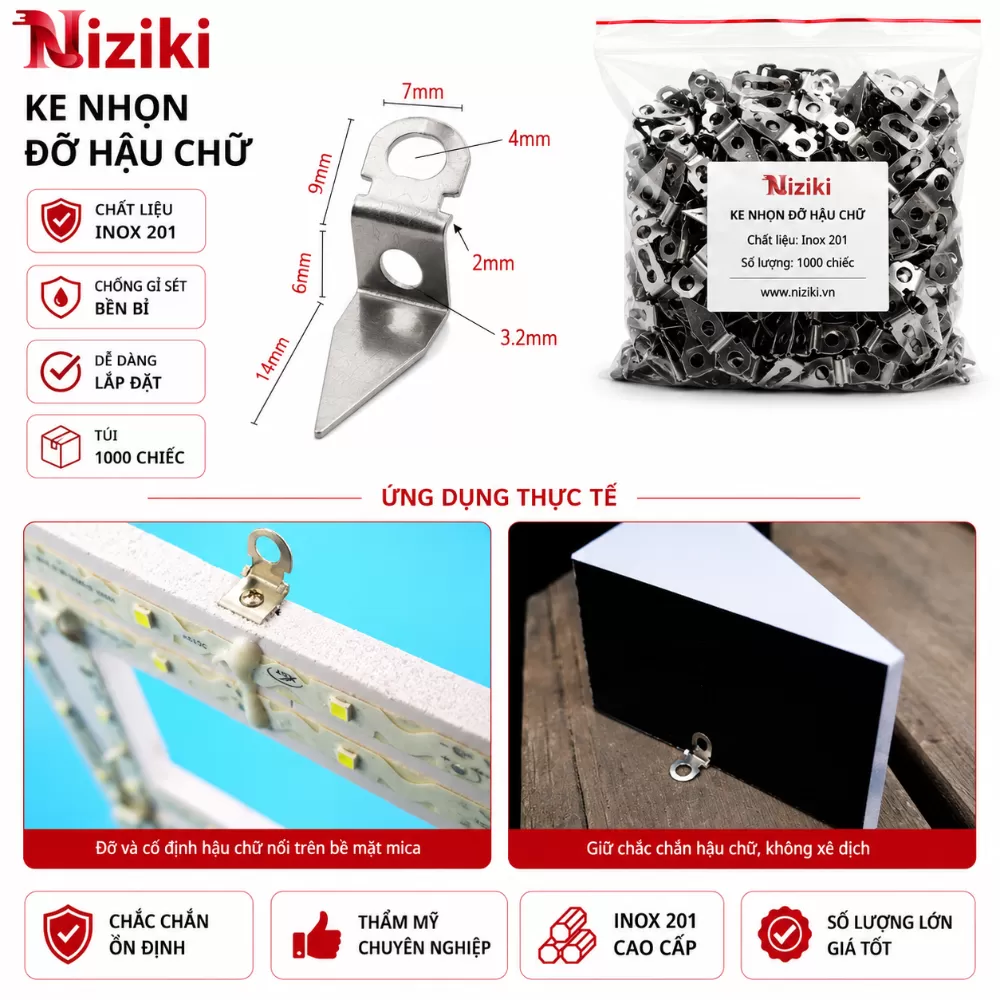 Ke Đỡ Hậu Chữ Quảng Cáo Inox 201 – Phụ Kiện Cố Định Chữ Nổi Chắc Chắn, Bền Đẹp